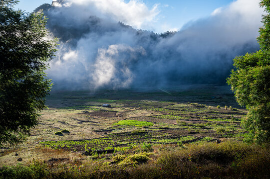 Vantage viewpoint over the Paul crater and its field of cultures, Santo Antao island, Cape Verde