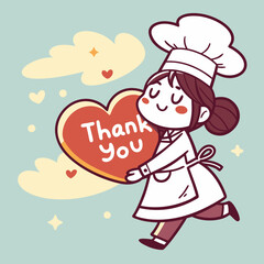 Obraz premium Cute chef girl Smiling fun thank you cartoon Vector art illustration