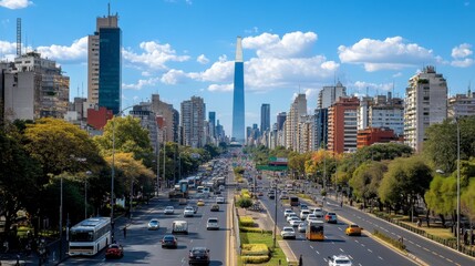 Fototapeta premium Cars drive on Avenida de Libertador, a busy city highway in Buenos Aires, Argentina, on October 27, 2022. 