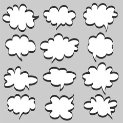 Set of speech bubbles clouds with wide flat outline