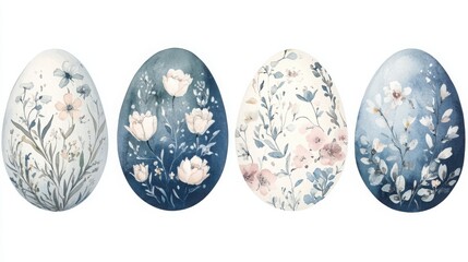 Fototapeta premium Floral Watercolor Easter Eggs in Blue and Pink Hues