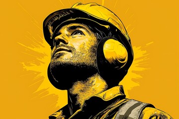 Focused Worker in Hard Hat