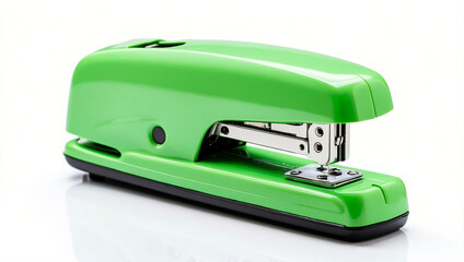 A Close-Up of a Green Stapler on a White Background, Perfect for Everyday Office Use