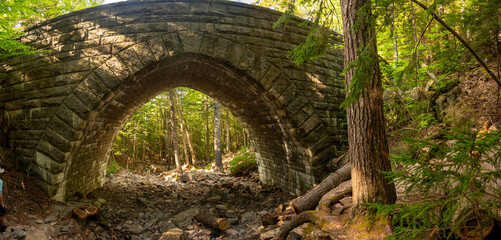Wide Angle Shot Of Hemlock Bridge In Acadia