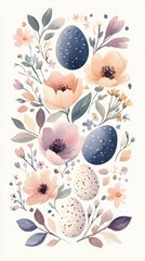 Pastel Floral Arrangement with Speckled Easter Eggs