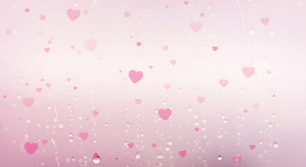 Romantic pink hearts background soft pastel water drops love cute card on transparent background