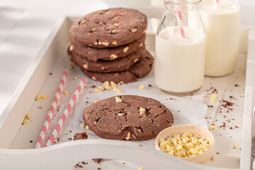 Homemade and tasty chocolate cookies with white chocolate chip.
