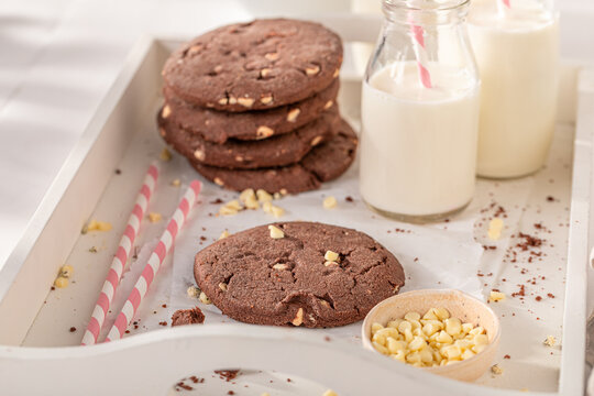 Homemade and tasty chocolate cookies with white chocolate chip. - Powered by Adobe