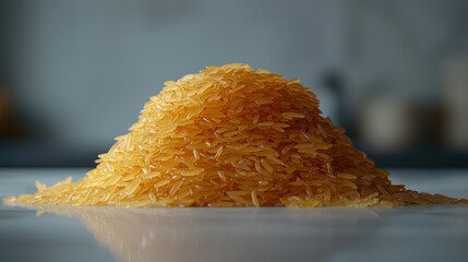 Golden rice pile on kitchen counter