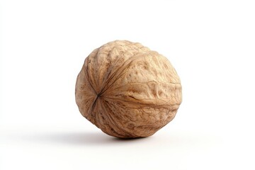 A single walnut resting on a white surface, showcasing its textured shell and natural curves isolated on transparent background