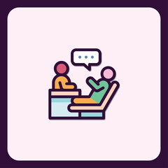 Therapy session icon illustrating patient and counselor with dialogue