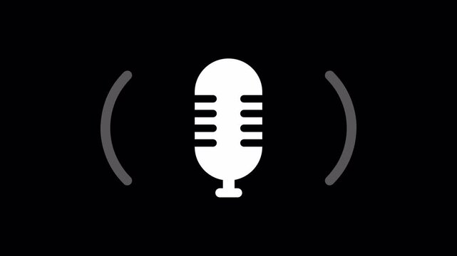 Microphone icon with sound wave animation. Podcast recording audio Icon with Microphone and wave form of sound or music on transparent background, 4K alpha channel