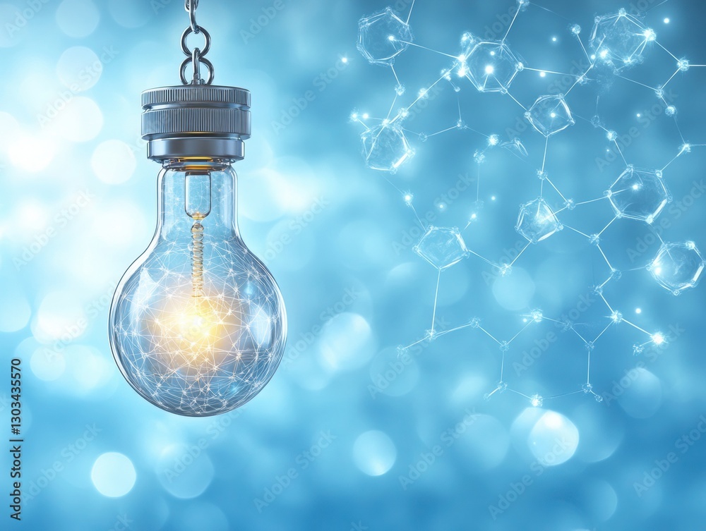 Poster A Lightbulb with a Molecular Structure Background