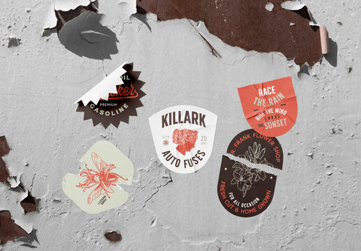 Sticker on Rusty Wall Mockups