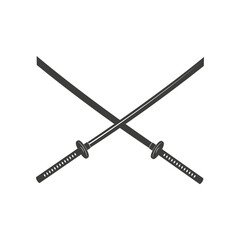 katana sword. Samurai and ninja weapon in retro style. Crossed samurai swords collection. Ninja shurikens.