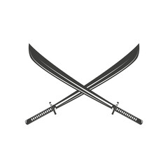 katana sword. Samurai and ninja weapon in retro style. Crossed samurai swords collection. Ninja shurikens.