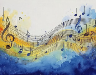 Watercolor Staff, Notes, Music and Color AI