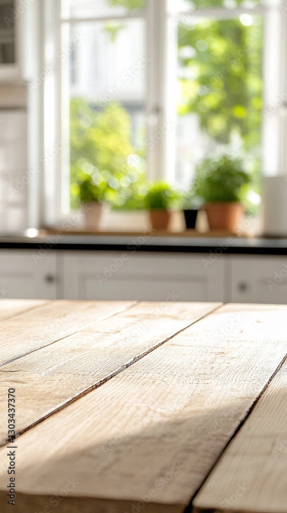 Poster warm sunlight filters through the windows, casting playful shadows on a rustic wooden table. potted 