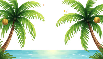 Fototapeta premium Watercolor illustration of palm trees by the sea