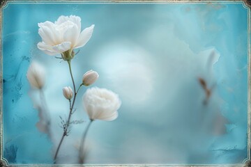 Pastel Blue Background with Soft Blurred White Center and Vintage Texture Border