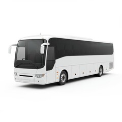 White Bus on White Background - Modern, clean, white bus; symbolizes travel, transportation, tourism, adventure, and journey