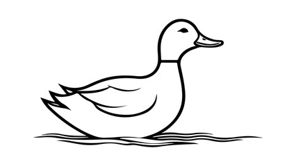 vector illustration of a duck outline cartoon shape silhouette, Black and White Illustration of a Duck Floating on Water