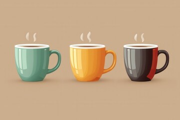 Obraz premium illustration of coffee mugs with warm beverages on brown background