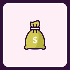 Simple Isolated Greenish-Yellow Money Bag Icon with Dollar Sign Inside