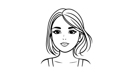 girl with short hair vector outline illustration