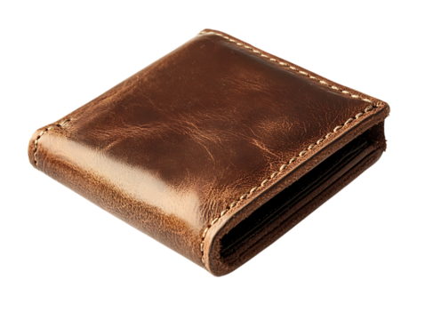 Brown leather wallet isolated on black background.