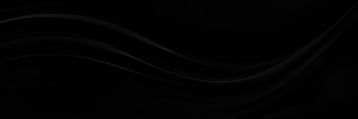 Black gray satin dark fabric texture luxurious shiny that is abstract silk cloth panorama background with patterns soft waves blur beautiful.