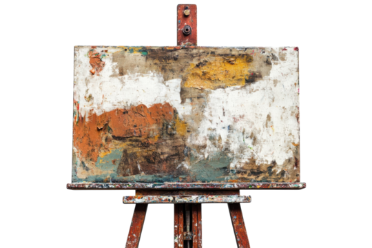 An artist's canvas stands ready for creativity in a rustic studio filled with colorful possibilities isolated on transparent background
