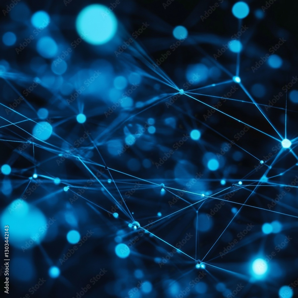 Aufkleber Abstract Blue Network: Interconnected Nodes and Lines Creating a Complex Digital World