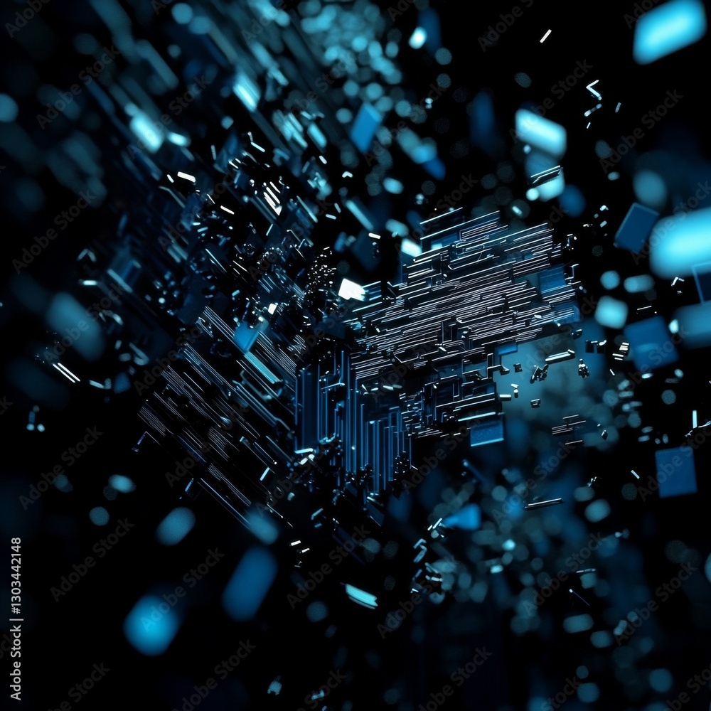 Leinwandbilder abstract data stream: digital architecture in motion with blue tones and geometric shapes