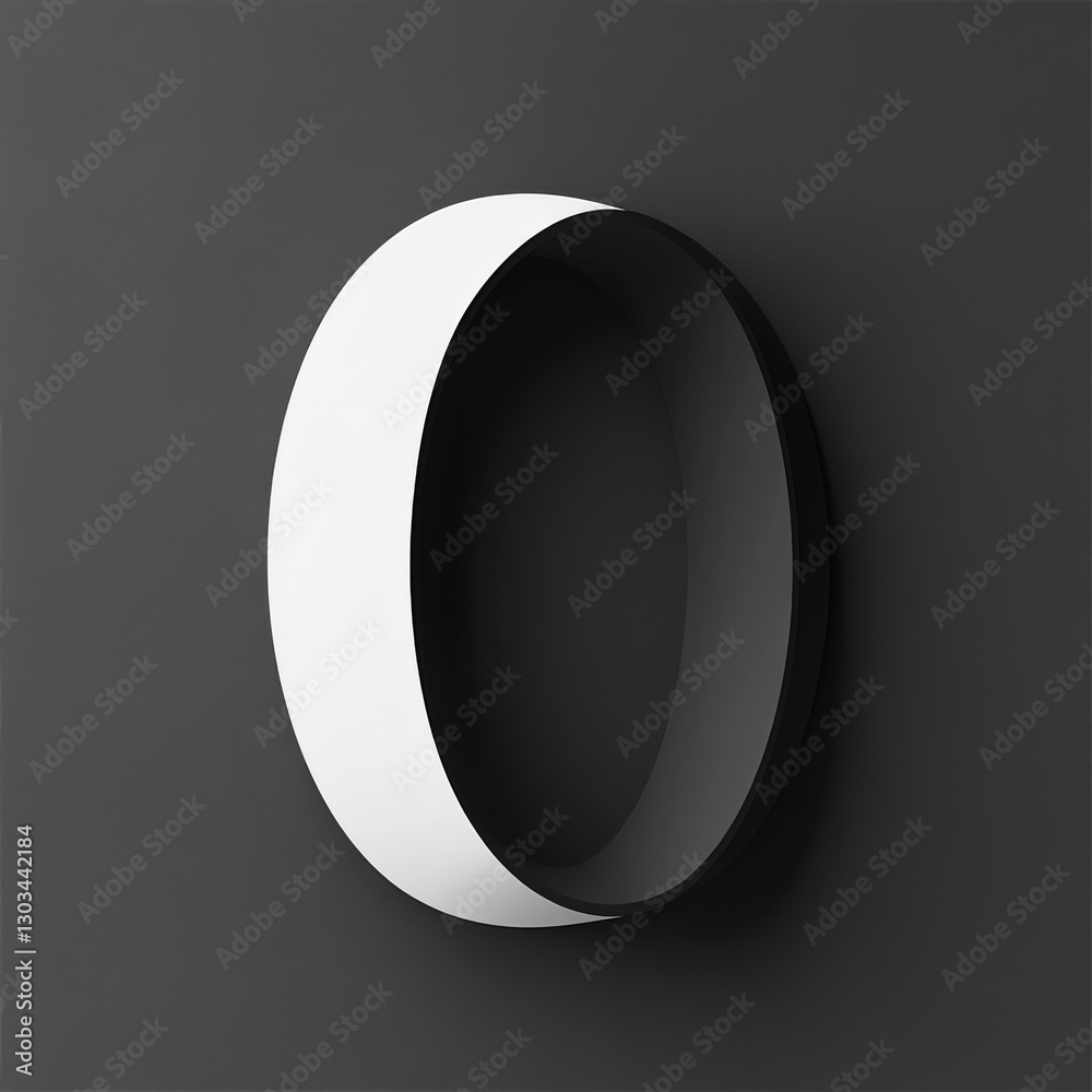 Aufkleber Abstract White and Black Crescent Shape on Dark Grey Background - Geometric Minimalism with Shadows