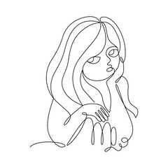 Astrological sign of the zodiac is Virgo, drawn with continuous line in minimalism, abstract, girl head, icon, horoscope symbol , one line, editable vector contour