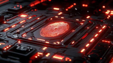 Biometric scan on a futuristic circuit board