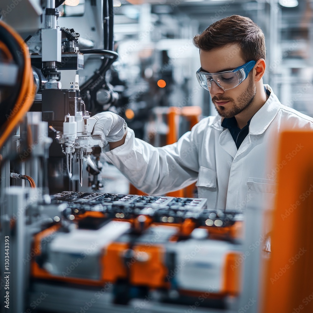 Aufkleber Engineer Inspecting Automated Machinery in Factory with Safety Goggles for Quality Control