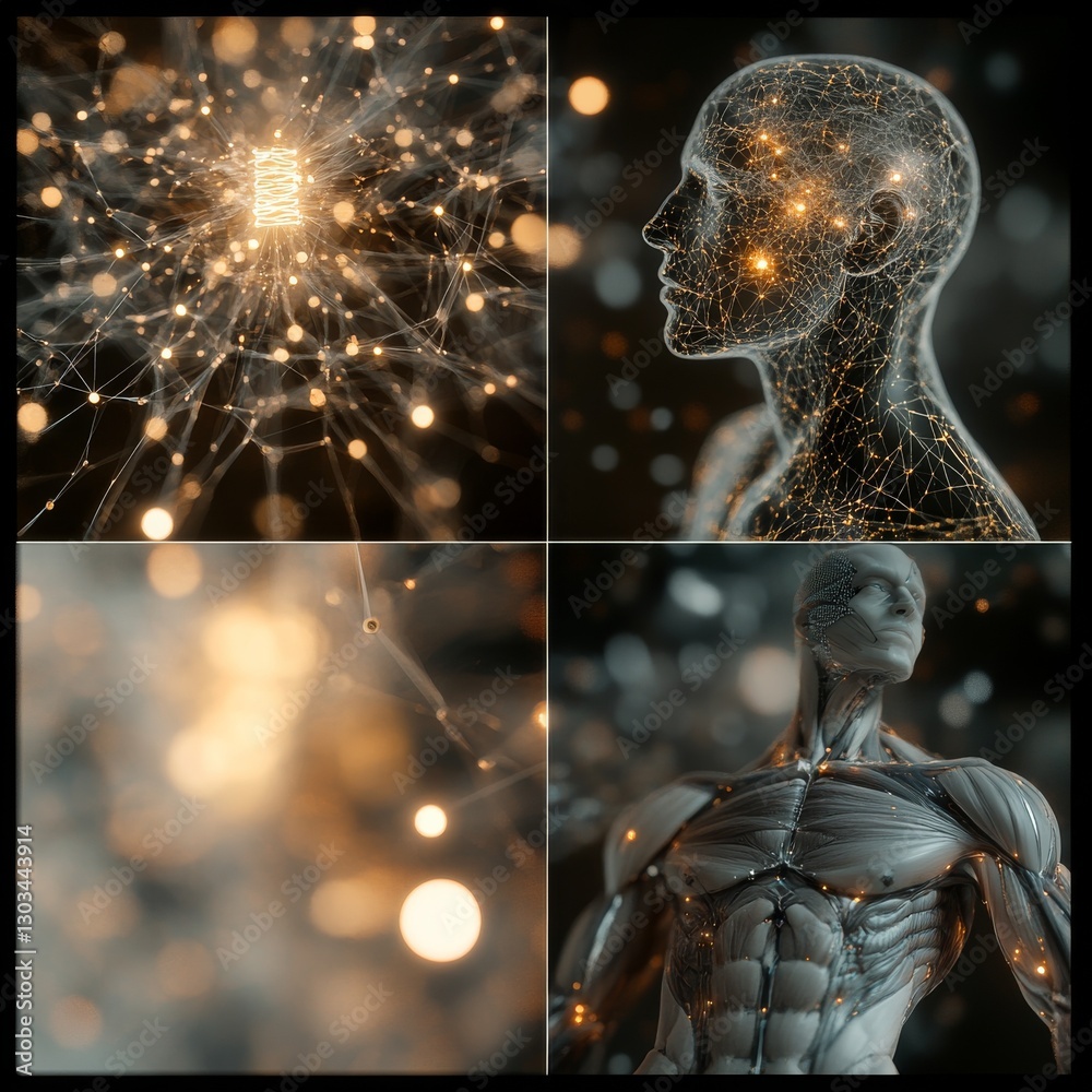 Aufkleber futuristic neural network: ai, connectivity, and the embodiment of artificial intelligence concepts 