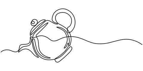 Teapot Sine Teapot Single Line Drawing Vector Illustration with Heart Banner agle Line Drawing Banner with Space, One single line drawing of stainless steel kettle teapot home appliance. Electricity. 