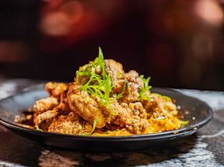 Close up shot of deep fried chicken wings