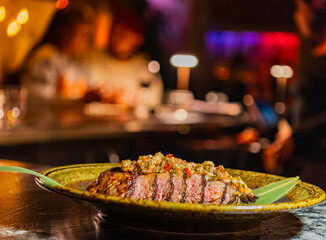 Close up shot of grilled steak