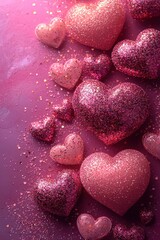 Obraz premium Glittering pink hearts with a romantic and festive Valentine’s Day vibe