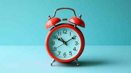 Red Alarm Clock on Teal Background: Time Management and Punctuality