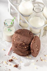 Sweet and delicious chocolate cookies as snack for breakfast.