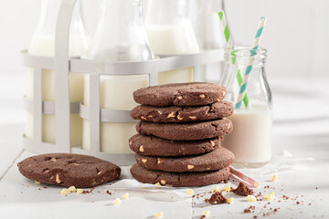 Crunchy and milky chocolate cookies as a sweet dessert.