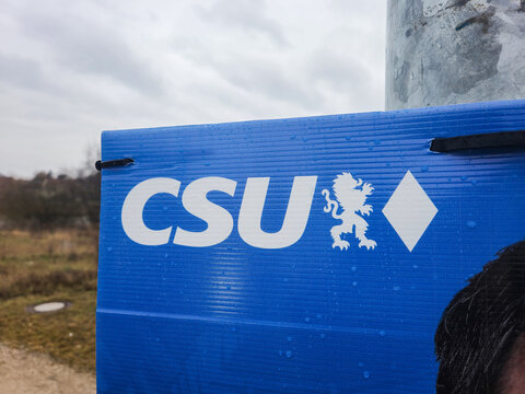 Greding, Germany - February 11, 2025: Logo and sign of CSU German political party.