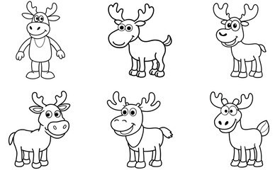 Cute Black and White Cartoon Moose Coloring Pages