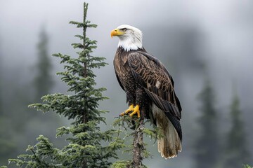 Majestic eagle perched on a tree in the wilderness