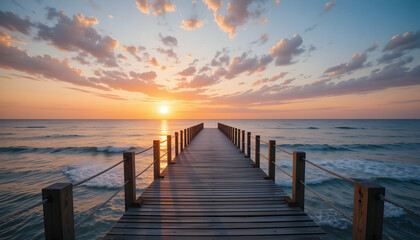 Fototapeta premium Sunset Pier: Peaceful Ocean View